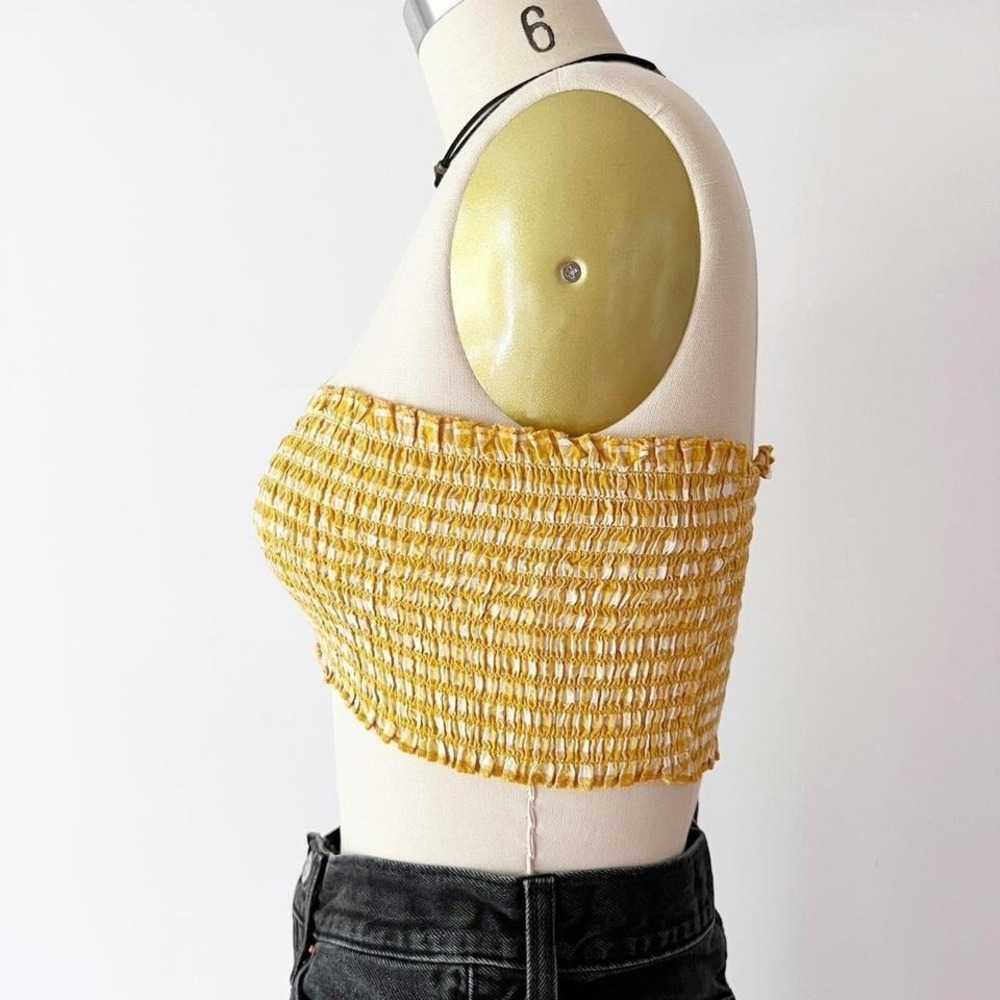 Brandy Melville Tube Top Yellow Gingham Smocked Strapless Crop Top - Picture 4 of 7